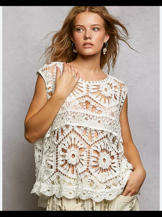 POL Tops - Pol Open Knit Crochet Tank Top New